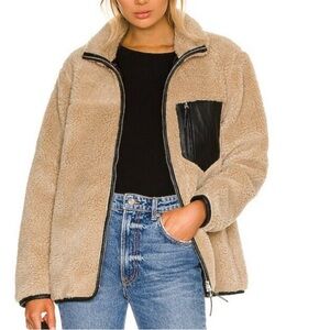 Anine Bing Tan Teddy Jacket with Black Accent
